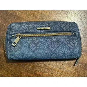 Travelon Zip-Around Wallet Blue FloraNylon-Turquoise Lining RFID 8"w x 4"t x 1"d